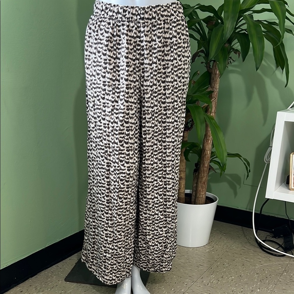 H&M cream and darkbrown Wide Leg Pants